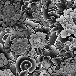 S // floral pattern gray large scale