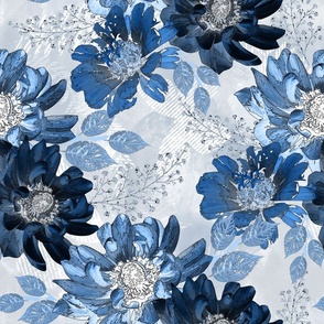 Blue flowers on a light background . Watercolor floral pattern.