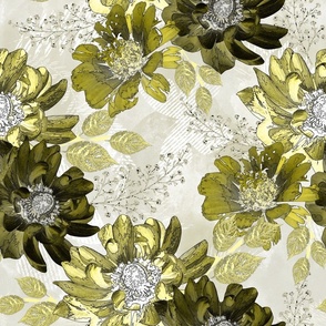 Olive, marsh flowers on a light background. Watercolor floral pattern.