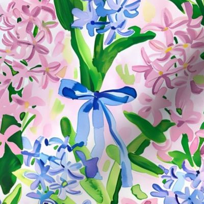 Grandmillennial spring hyacinth and blue bows