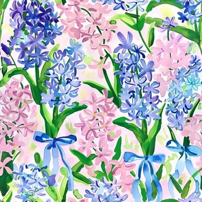 Grandmillennial spring hyacinth and blue bows