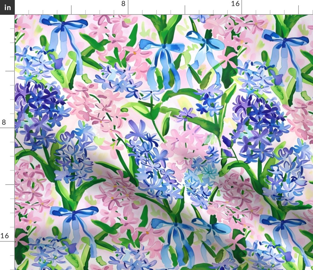 Grandmillennial spring hyacinth and blue bows