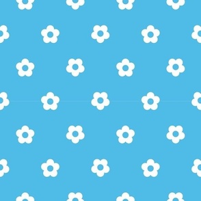 White Flowers Pattern On Blue Background
