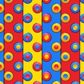 Stripes With Concentric 3D Circles, Primary Colors