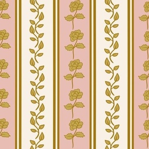 Regency stripe roses and leaves gold and pink