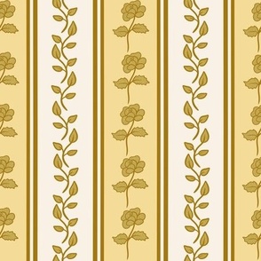 Regency stripe gold roses and leaves yellow and white