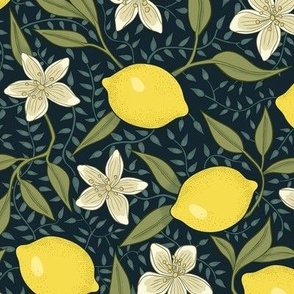 Lemons and blossoms on navy