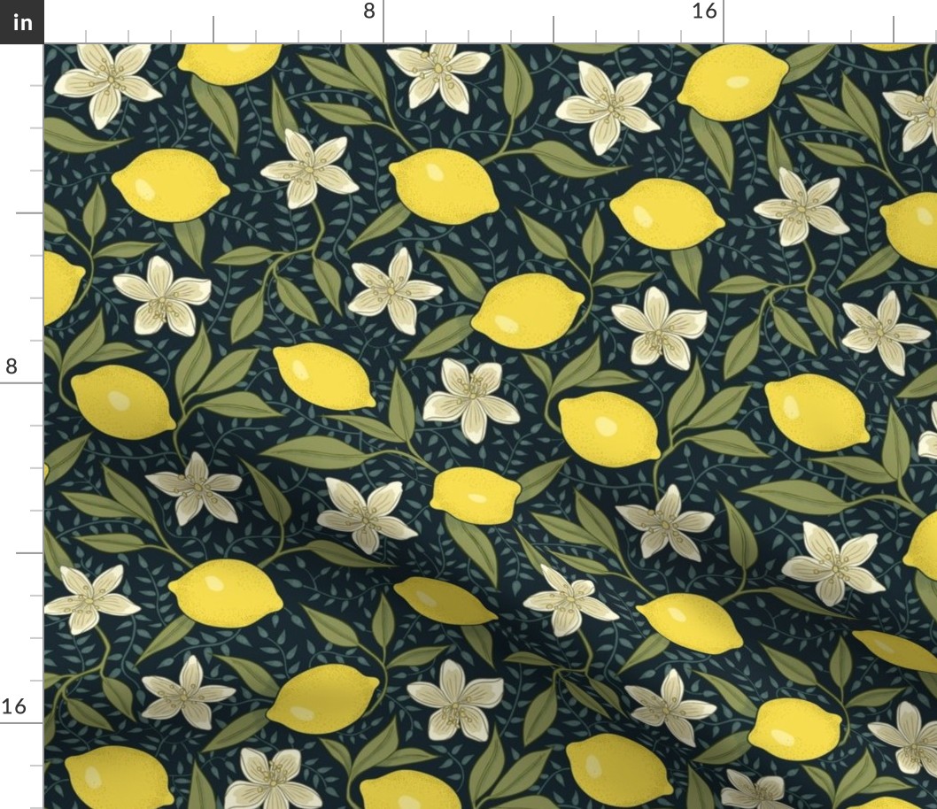 Lemons and blossoms on navy