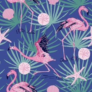 (M) Dancing Flamingos in Blue Background