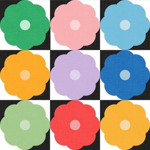 Mid-Century Modern Japanese Flowers - Colorful Geometry / Large