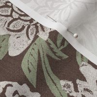English Garden. Vintage chintz floral in chocolate brown and mint green
