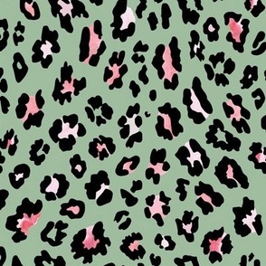 Leopard Luxe - Black/Pink on Moss Green