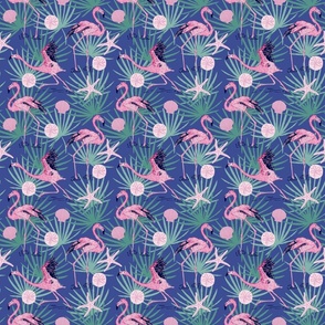 (S) Dancing Flamingos in Blue Background