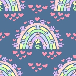 Pastel Rainbow Dog Paw And Hearts Pattern