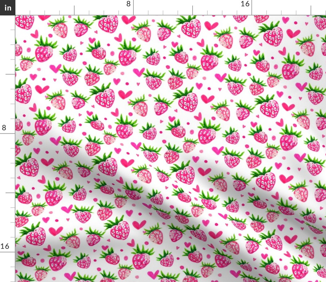 strawberry treat spring watercolor garden pink heart fruit fabric pattern