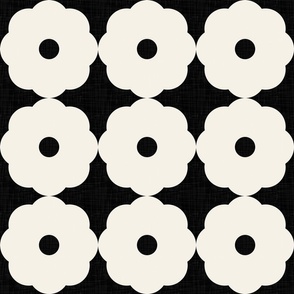 Mid-Century Modern, Japanese Flowers on Black - Monochrome Geometry / Large