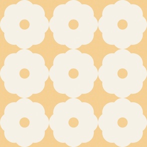 Mid-Century Modern, Japanese Flowers on Light, Creamy Yellow / Monochrome Geometry / Large