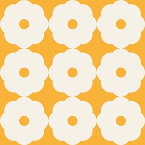 Mid-Century Modern, Japanese Flowers on Retro Sunny Yellow - Monochrome Geometry / Large
