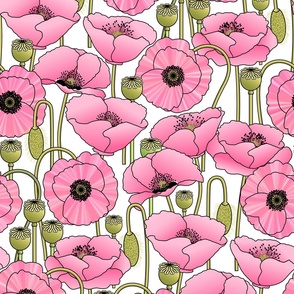 Romantic Modern Blush Pink Poppy Flowers // Medium Scale - 358 DPI