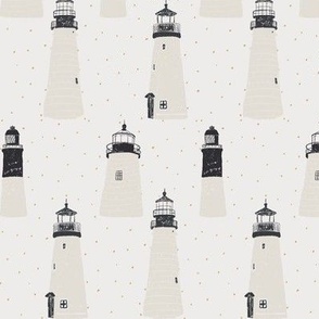 Lighthouses and seaside, white and dark blue, small  