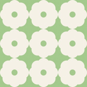 Mid-Century Modern, Japanese Flowers on Retro Light Green - Monochrome Geometry / Large