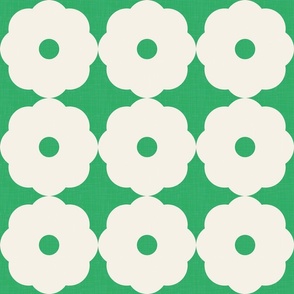 Mid-Century Modern, Japanese Flowers on Retro Green - Monochrome Geometry / Large