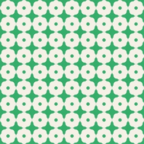 Mid-Century Modern, Japanese Flowers on Retro Green - Monochrome Geometry / Medium