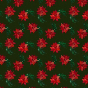 Vintage Christmas Holiday Poinsettias  - Noel Print - Dark Green structure  Background