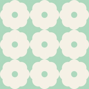 Mid-Century Modern, Japanese Flowers on Retro Mint Green - Monochrome Geometry / Large
