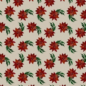 Vintage Christmas Holiday Poinsettias  - Noel Print - Ivory structure  Background