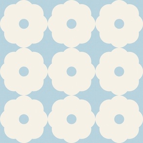 Mid-Century Modern, Japanese Flowers on Baby Blue - Monochrome Geometry / Large