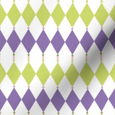 Retro geometric diamonds green lilac on white_4