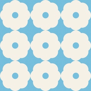 Mid-Century Modern, Japanese Flowers on Sky Blue - Monochrome Geometry / Large