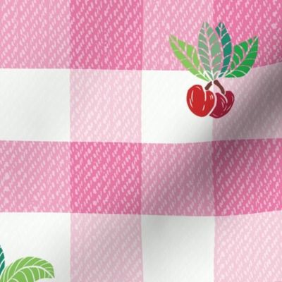 Summer Cherries Gingham Check (Jumbo) - Rose Pink  (TBS238)