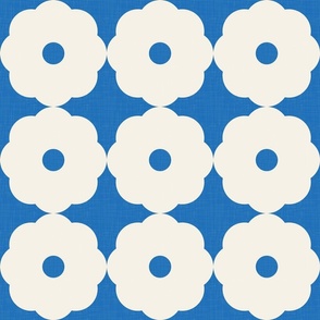 Mid-Century Modern, Japanese Flowers on Retro Blue - Monochrome Geometry / Large