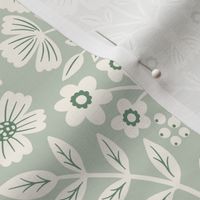 Romantic floral damask in sage green, large scale