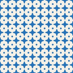 Mid-Century Modern, Japanese Flowers on Retro Blue - Monochrome Geometry / Medium