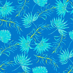 Neon Tropical Summer Fan Palms in Blue Lime by Jac Slade