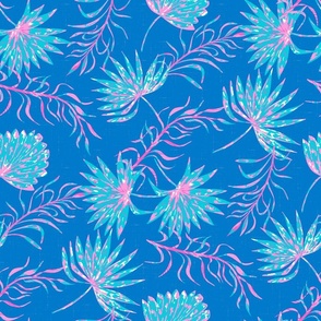 Neon Tropical Summer Fan Palms in Blue Pink by Jac Slade