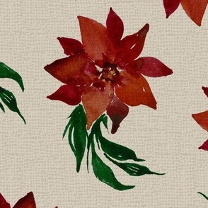 Vintage Christmas Holiday Poinsettias  - Noel Print - Ivory structure  Background - LARGE SIZE