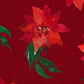 Vintage Christmas Holiday Poinsettias  - Noel Print - Dark blue structure  Background - LARGE SIZE