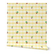 Summer Cherries Gingham Check (Large) - Yellow  (TBS238)