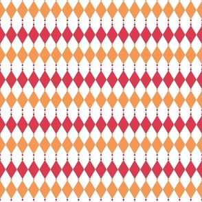 Retro geometric diamonds red orange on white_4inch
