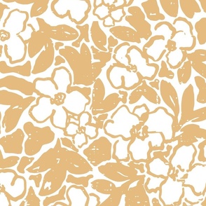 Large scale golden yellow textured organic messy floral wallpaper