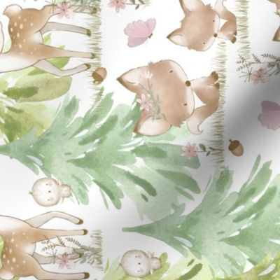 Woodland Floral Forest Animals Baby Girl Nursery Rotated 
