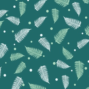 Fern Forest Peacock Green Tropical Tossed Ferns Medium Scale Wallpaper Home Decor Fabric