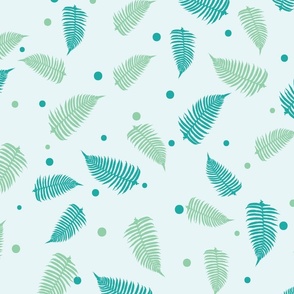 Fern Forest Pale Sky Blue Tropical Tossed Ferns Medium Scale Wallpaper Home Decor Fabric