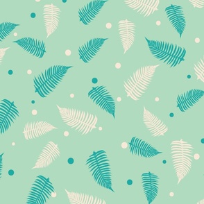 Fern Forest Pale Green Tropical Tossed Ferns Medium Scale Wallpaper Home Decor Fabric