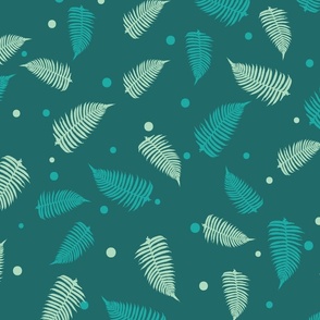 Fern Forest Peacock Green Tropical Tossed Ferns Medium Scale Wallpaper Home Decor Fabric