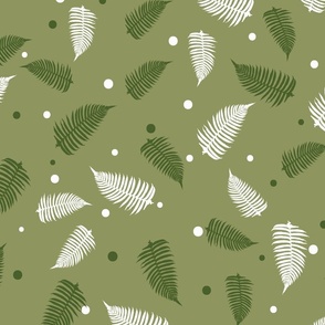 Fern Forest Pea Green Tropical Tossed Ferns Medium Scale Wallpaper Home Decor Fabric
